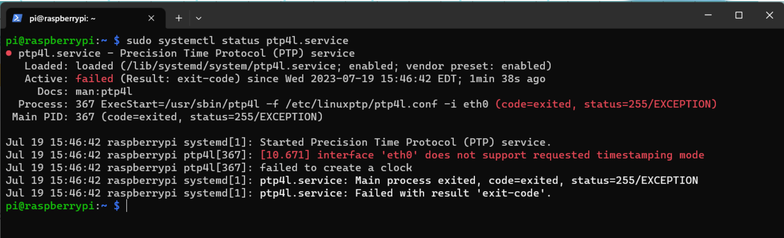 Failed to create clock Failed to create clock